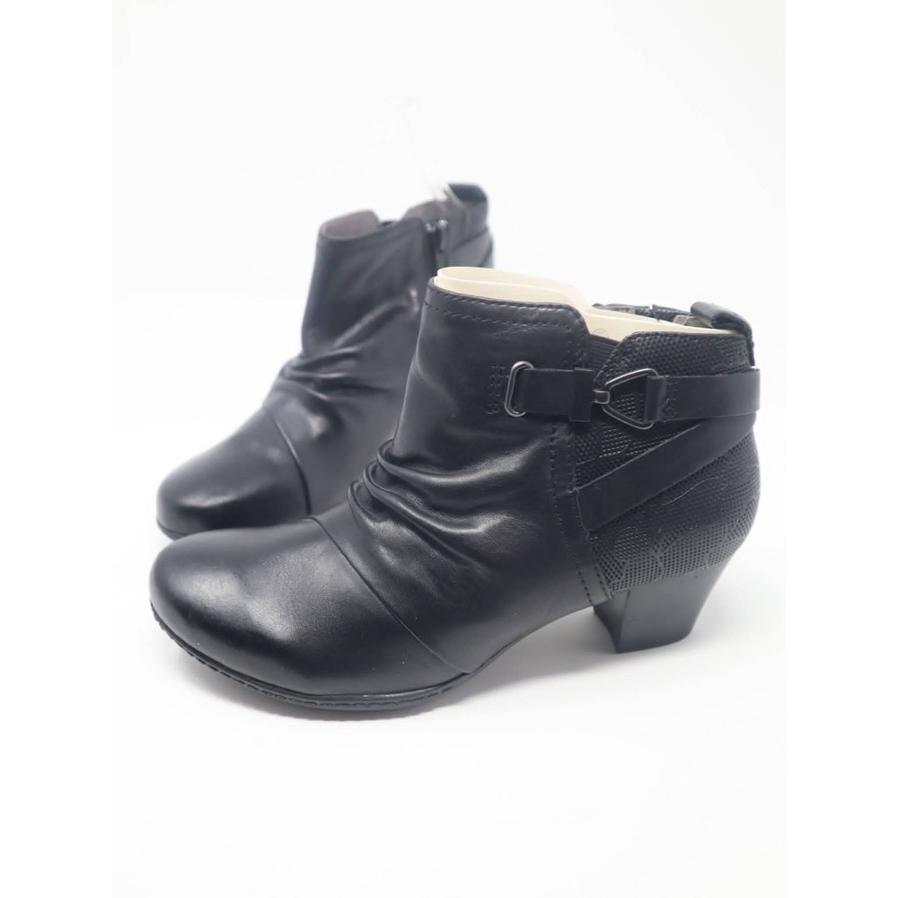 Black Ankle Boots 6 Earth Womens Calgary Halifax Leather Ruched Buckle Booties